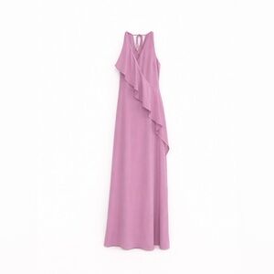 BCBGMaxAzria Lavender-Pink Ruffle Halter Maxi Dress